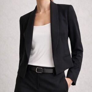 Theory Lanai Black Cropped Open Front Blazer Wool Blend Size 0